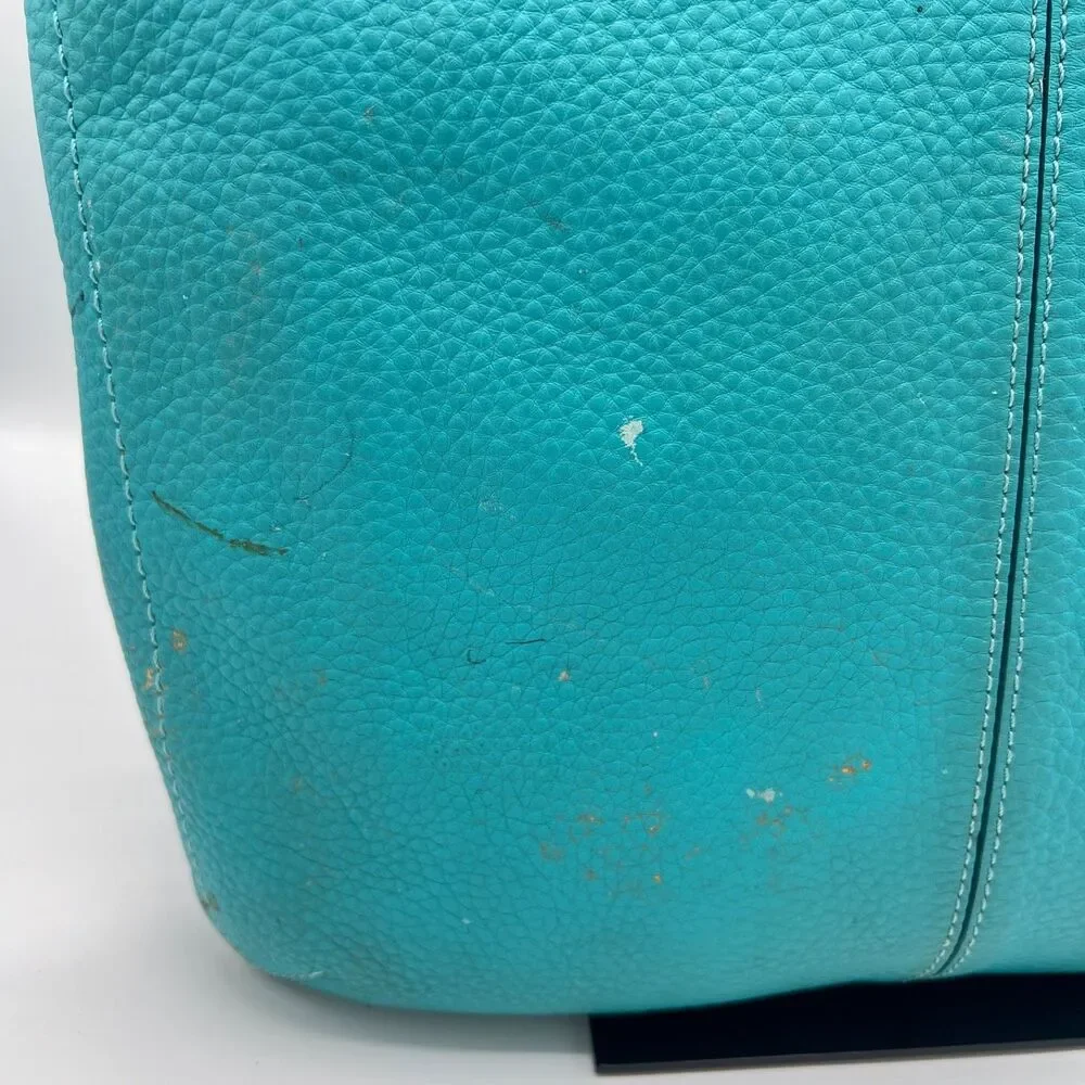 Cole Haan Pebbled Leather North South Large Tote Shoulder Bag Turquoise